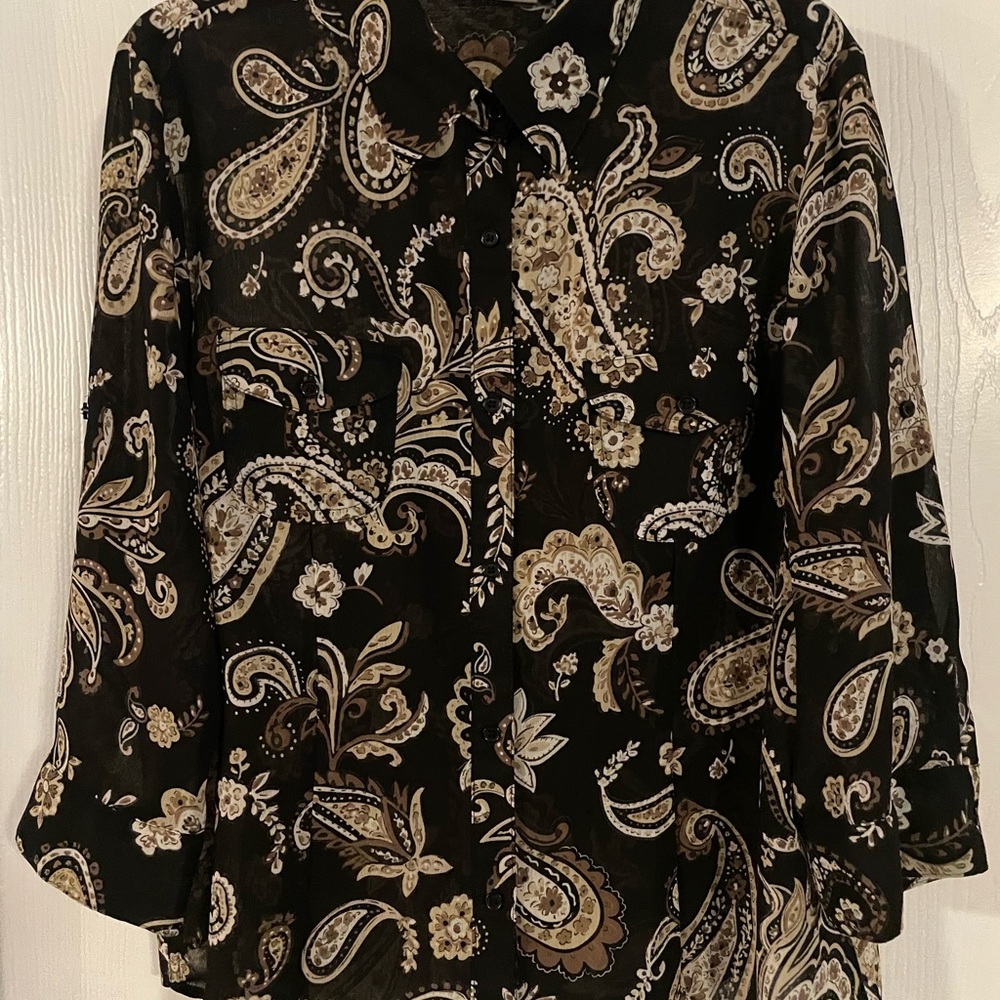 Croft & Barrow Black and Tan Paisley Blouse